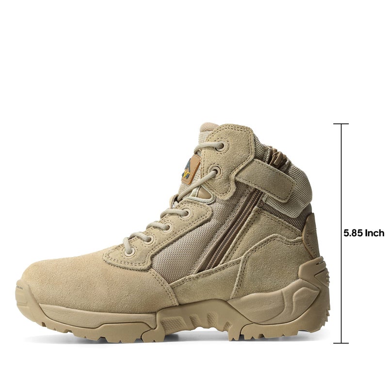 NORTIV 8 Mens Military Tactical Work Boots Side Zip Outdoor Hiking Leather Motorcycle Combat Boots,Size 11,Sand,ALLOY - Image 3